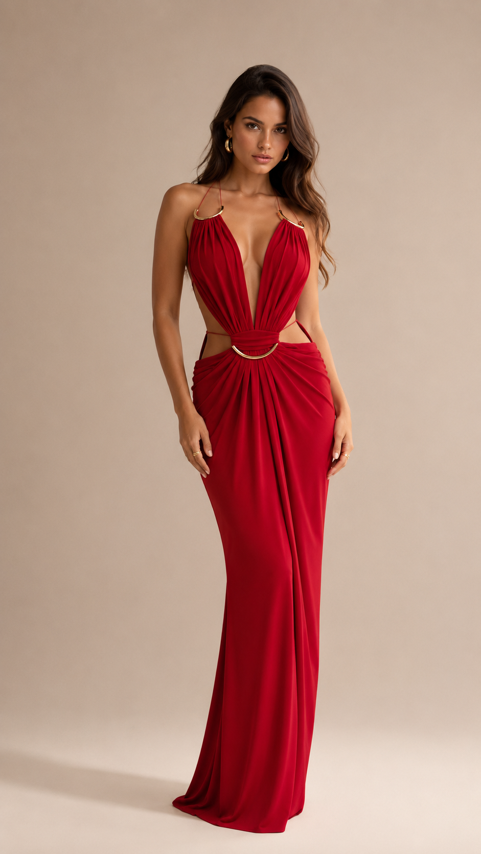 Metal Ring Halter Cutout Maxi Dress