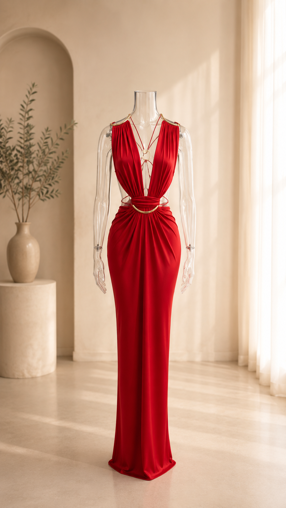 Metal Ring Halter Cutout Maxi Dress
