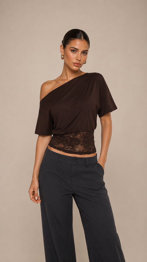 Lace Hem Off Shoulder Top