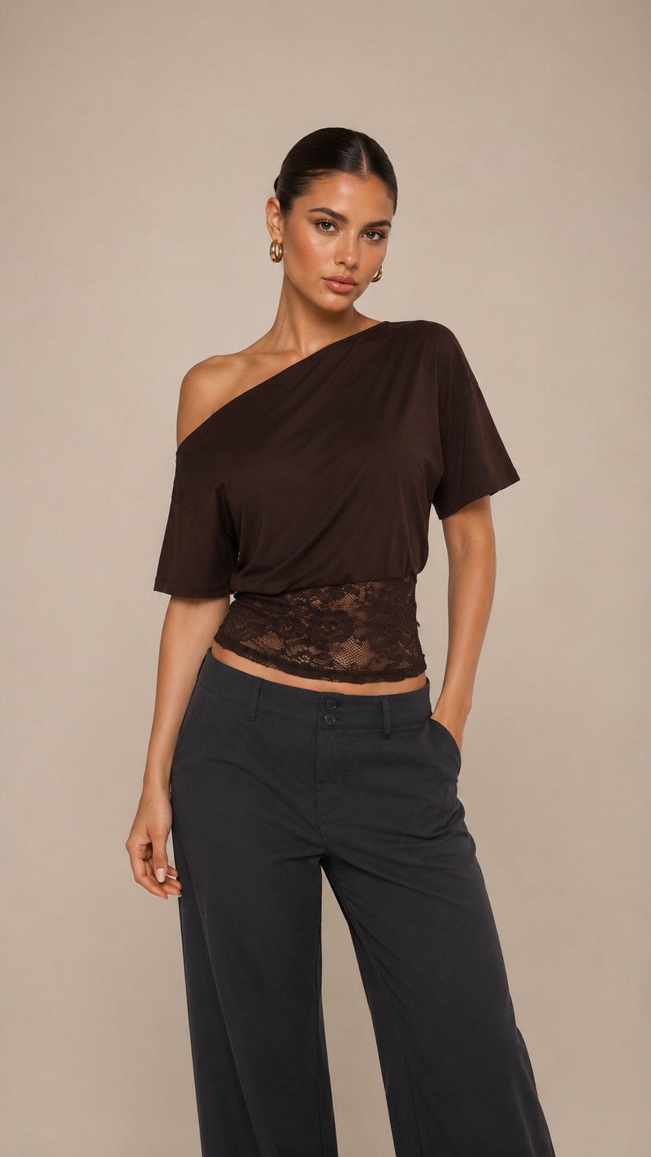 Lace Hem Off Shoulder Top