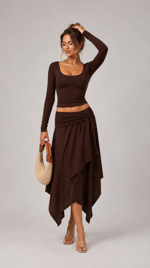 Square Neck Top and Skirt Set