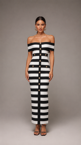 Rivette Striped Off-Shoulder Maxi Dress