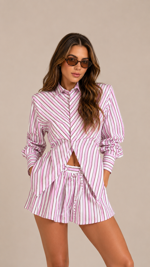 Striped Shirt and Shorts Set