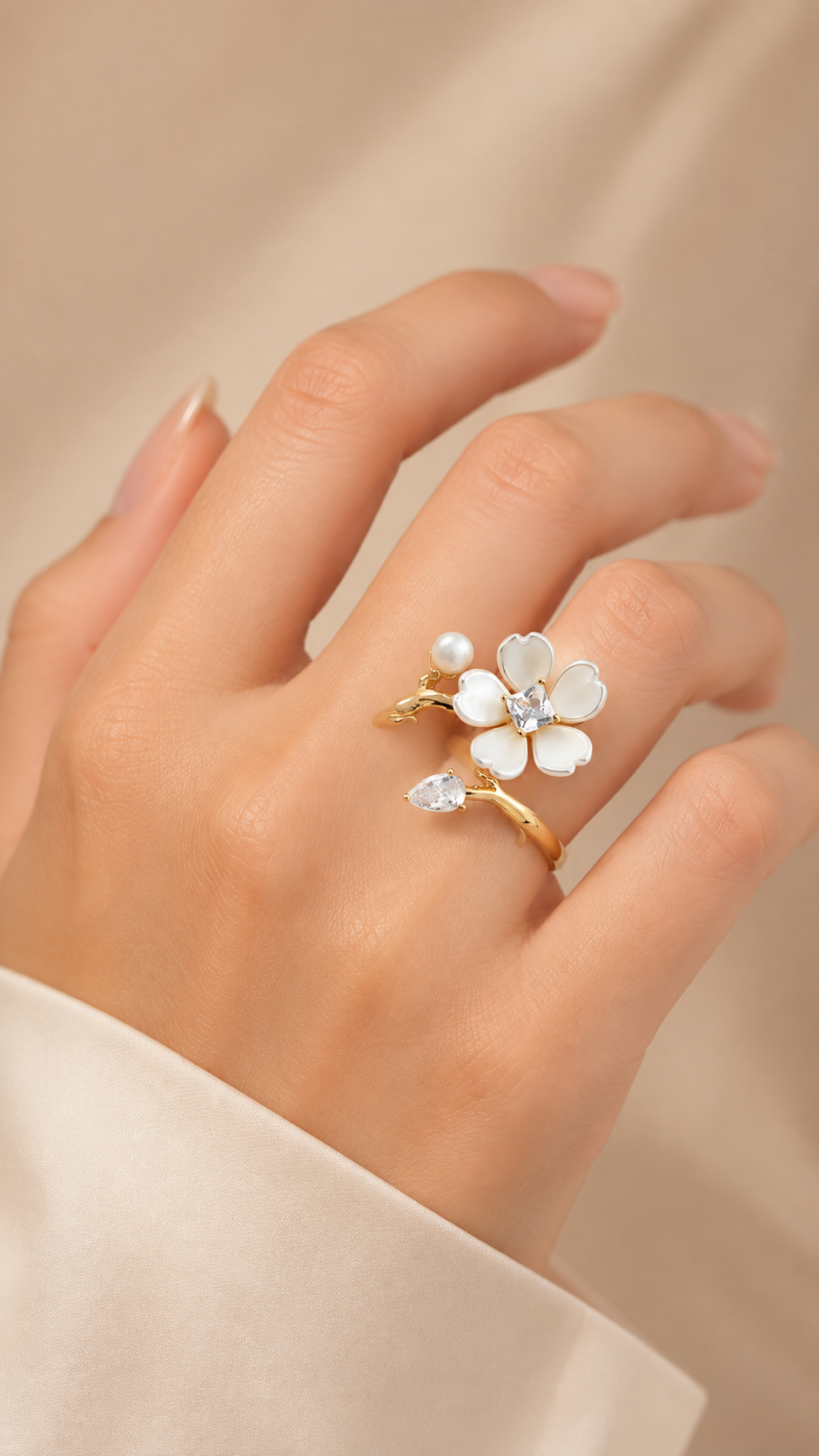 Mother of Pearl Blossom Open Ring