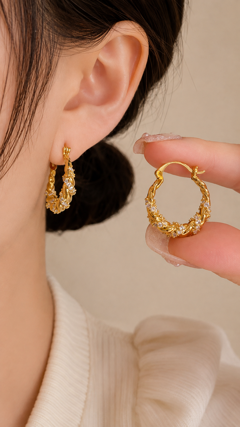 Twisted Zircon Hoop Earrings