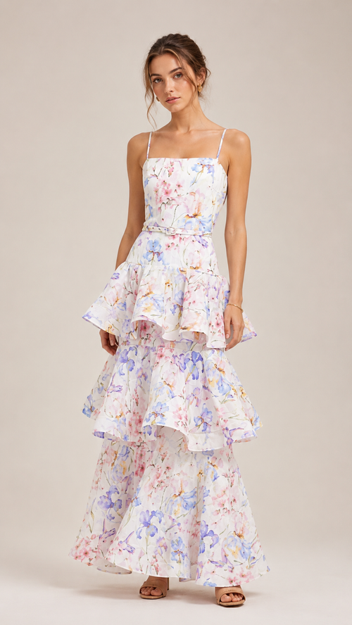 Aria Watercolour Floral Tiered Maxi Dress