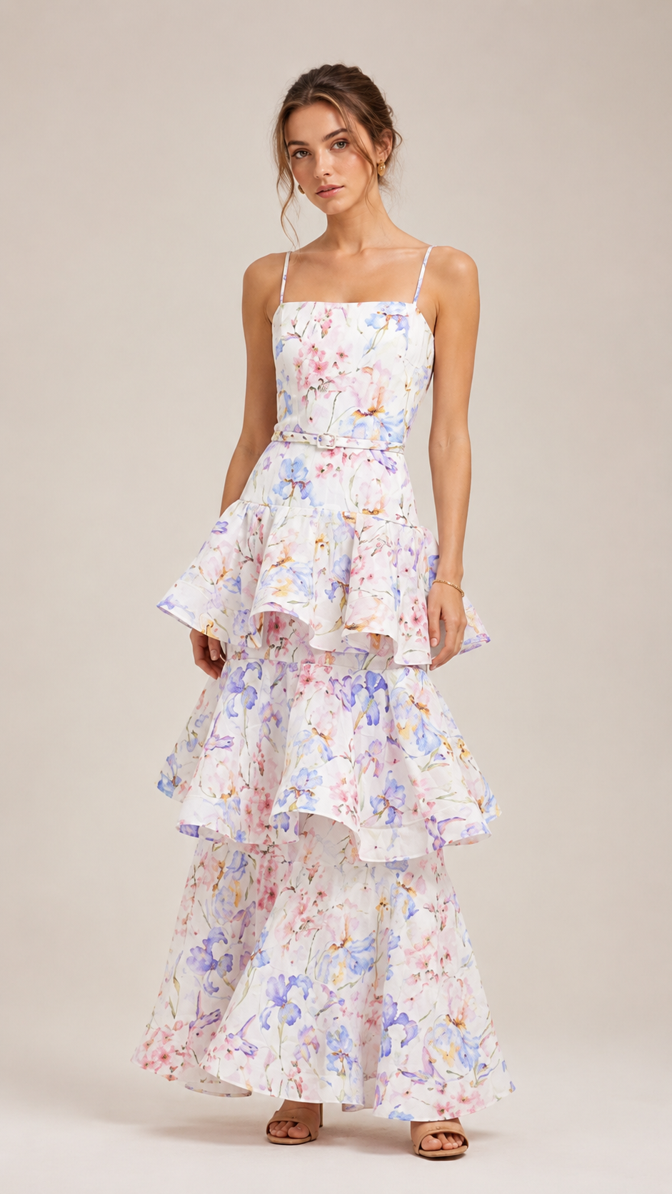 Aria Watercolour Floral Tiered Maxi Dress