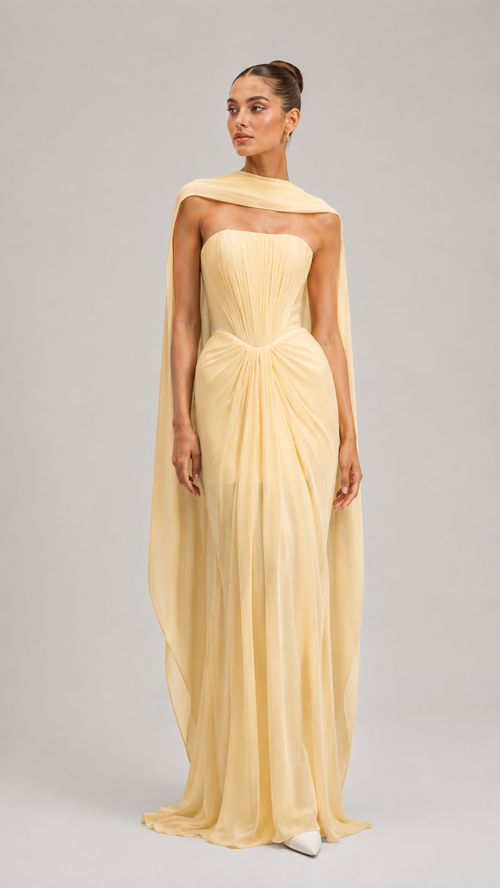 Solene Draped Chiffon Cape Maxi Dress