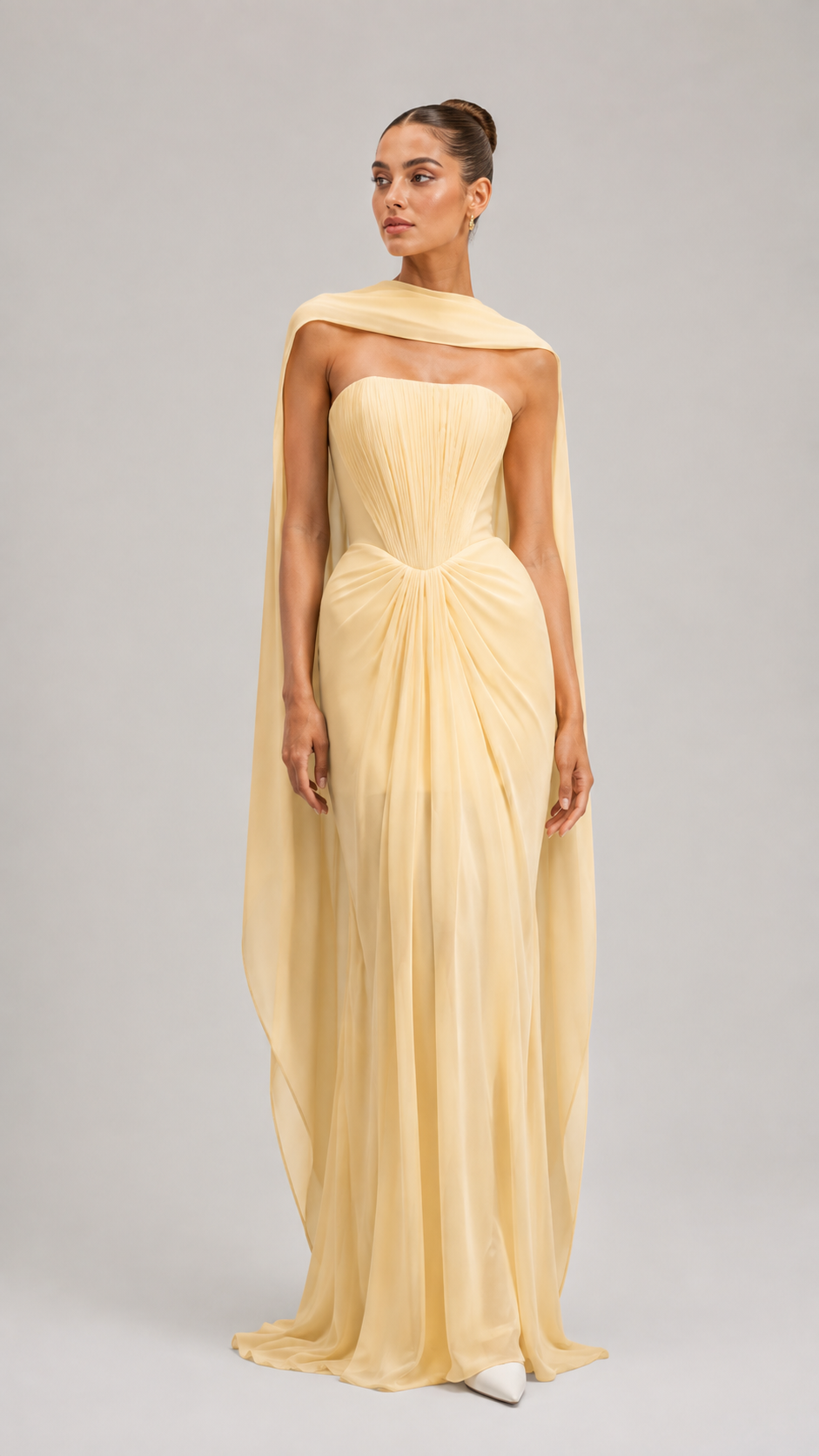 Solene Draped Chiffon Cape Maxi Dress