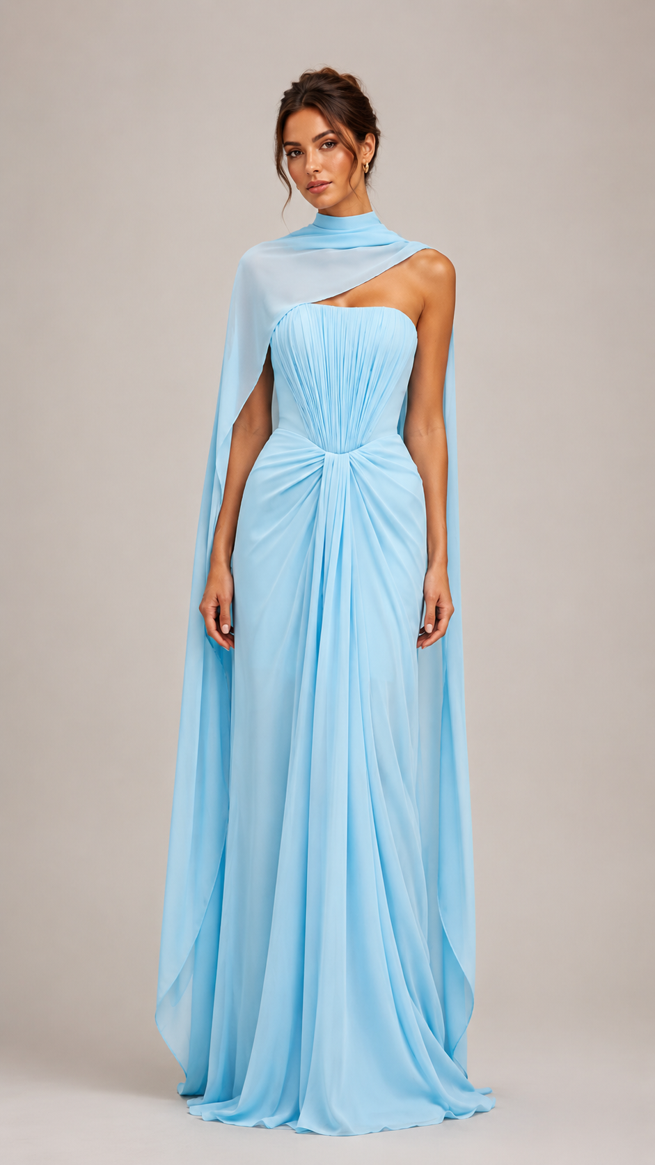 Solene Draped Chiffon Cape Maxi Dress