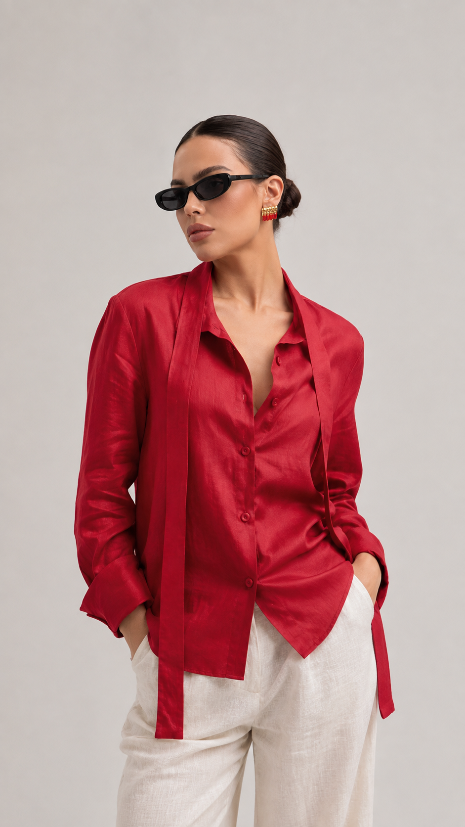Amalie Lace-Back Tie-Waist Shirt