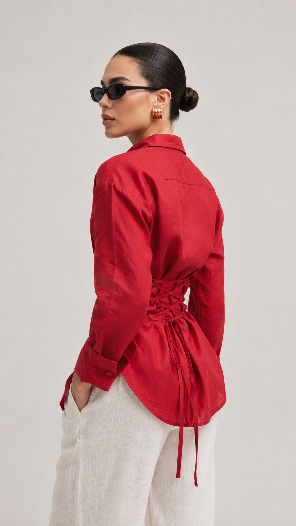 Amalie Lace-Back Tie-Waist Shirt