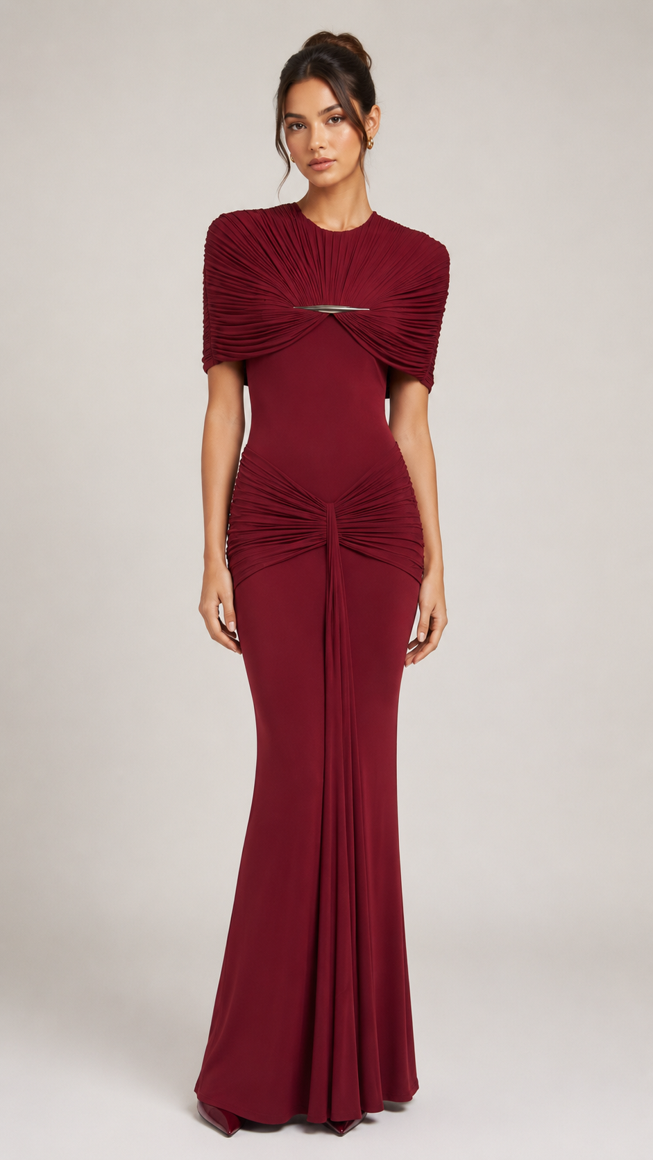 Elodie Ruched Mesh Column Maxi Dress