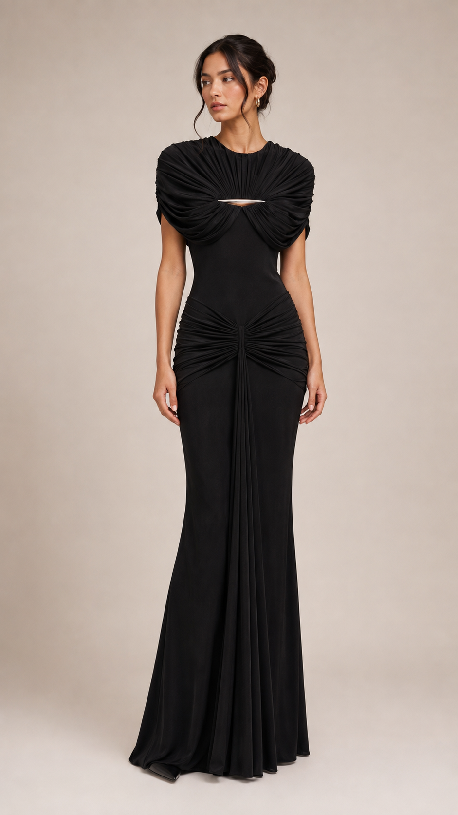 Elodie Ruched Mesh Column Maxi Dress