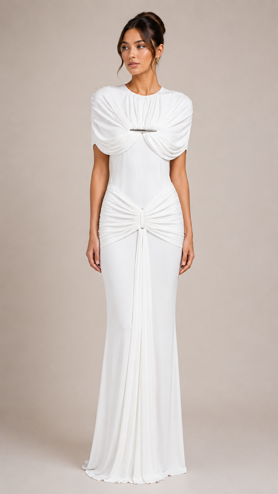 Elodie Ruched Mesh Column Maxi Dress