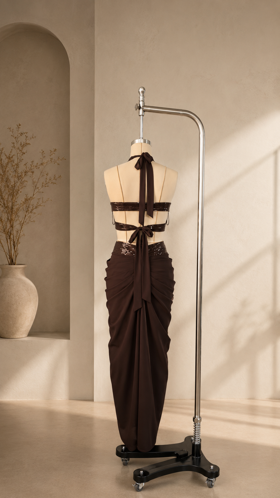 Halter Top and Draped Maxi Skirt Set