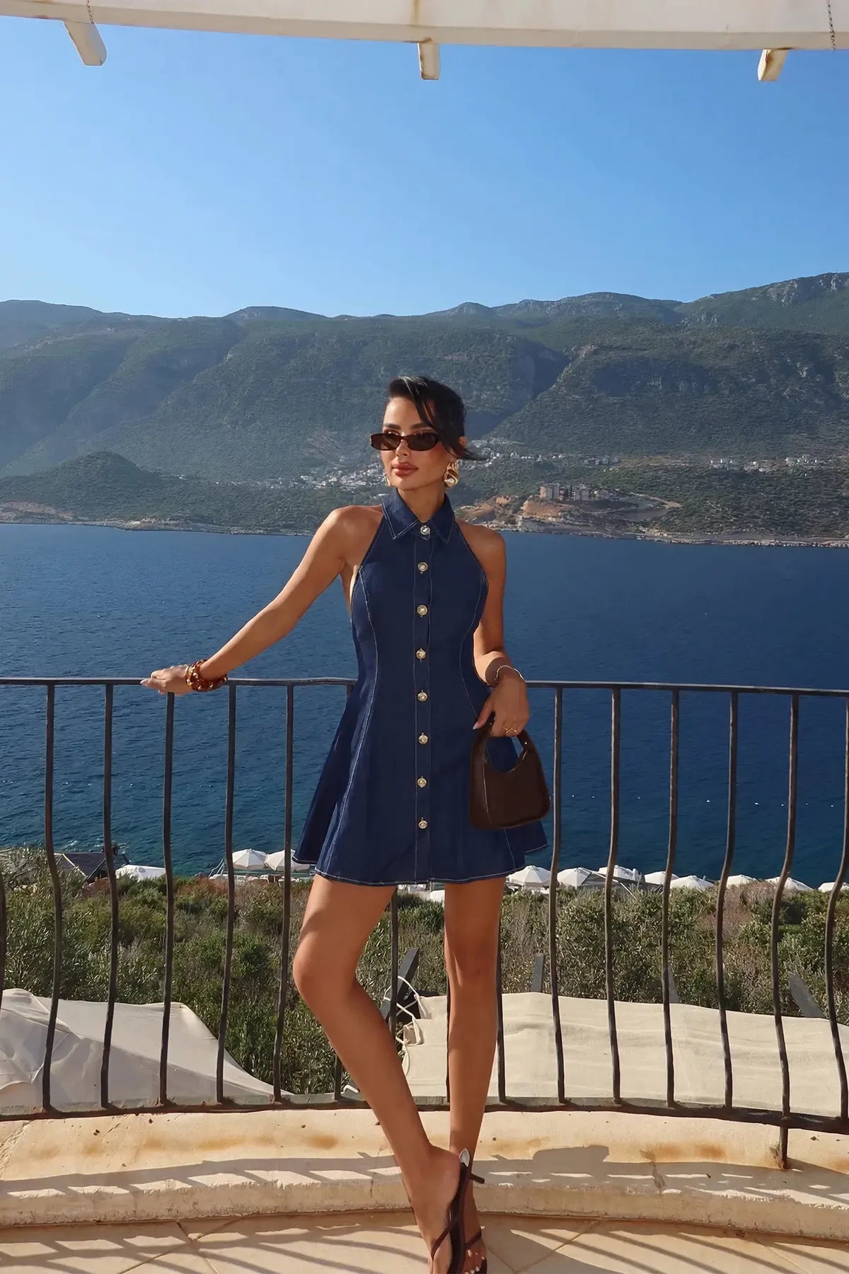 Navy Blue Buttoned Back Detail Dress