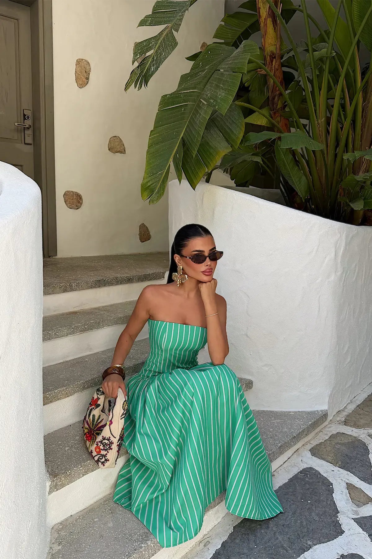 Green Bonnieh Striped Dress