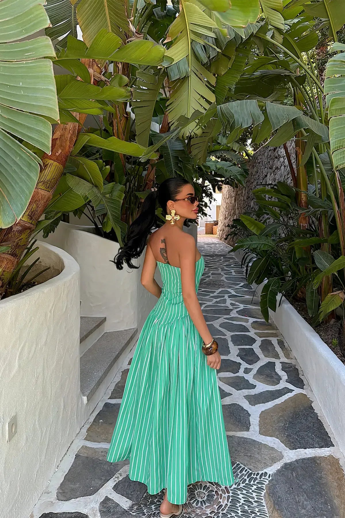 Green Bonnieh Striped Dress