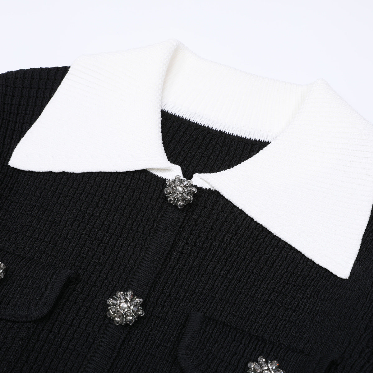 Delphine Contrast-Collar Knit Top and Pleated Skirt Set