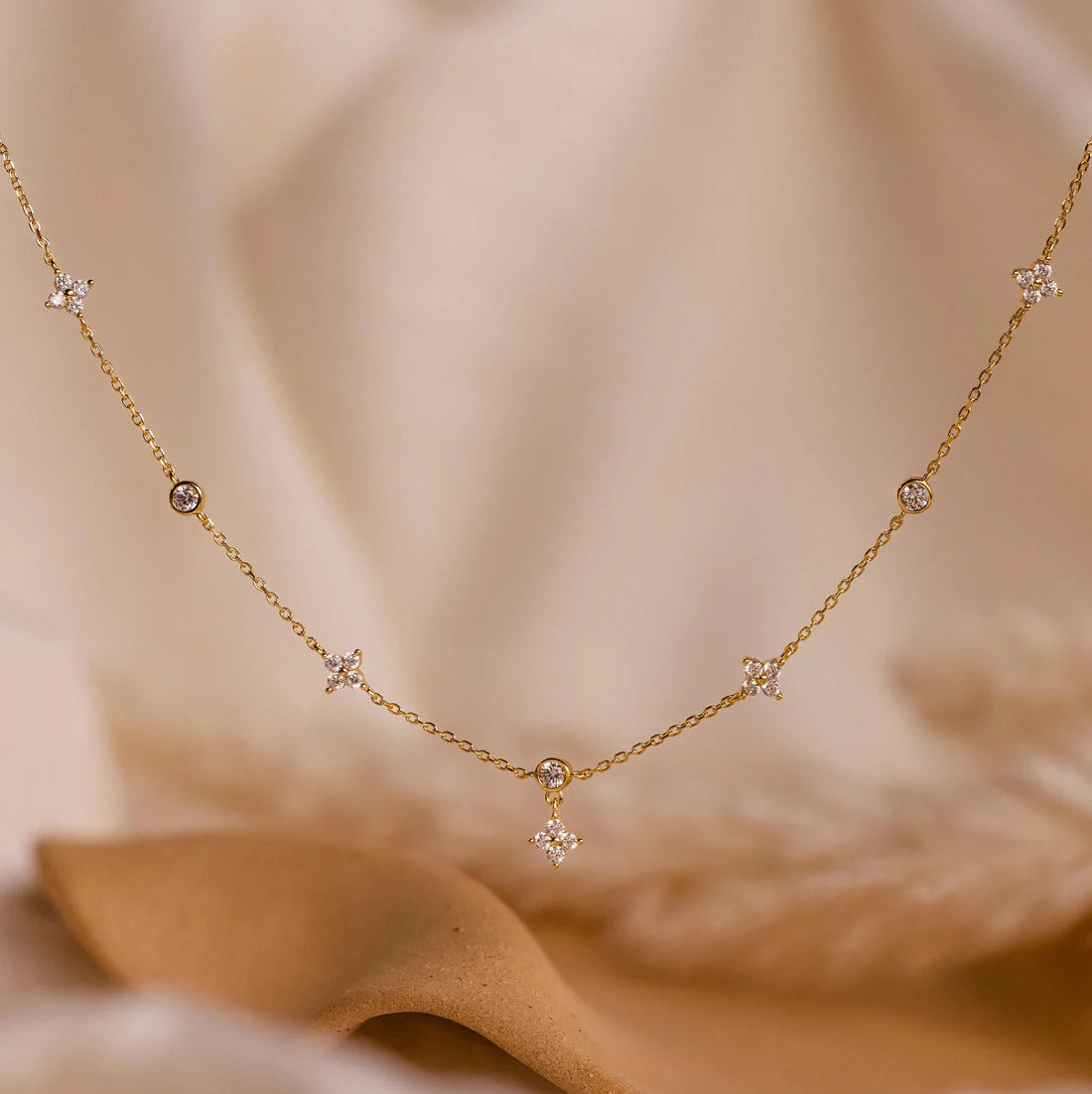 Zircon Petal Station Necklace