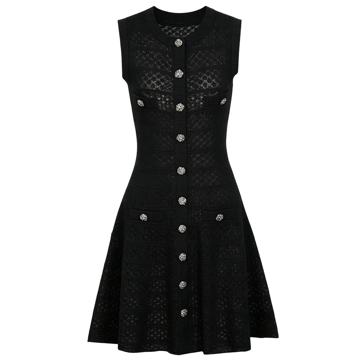 Colette Crystal-Button Textured Knit Mini Dress