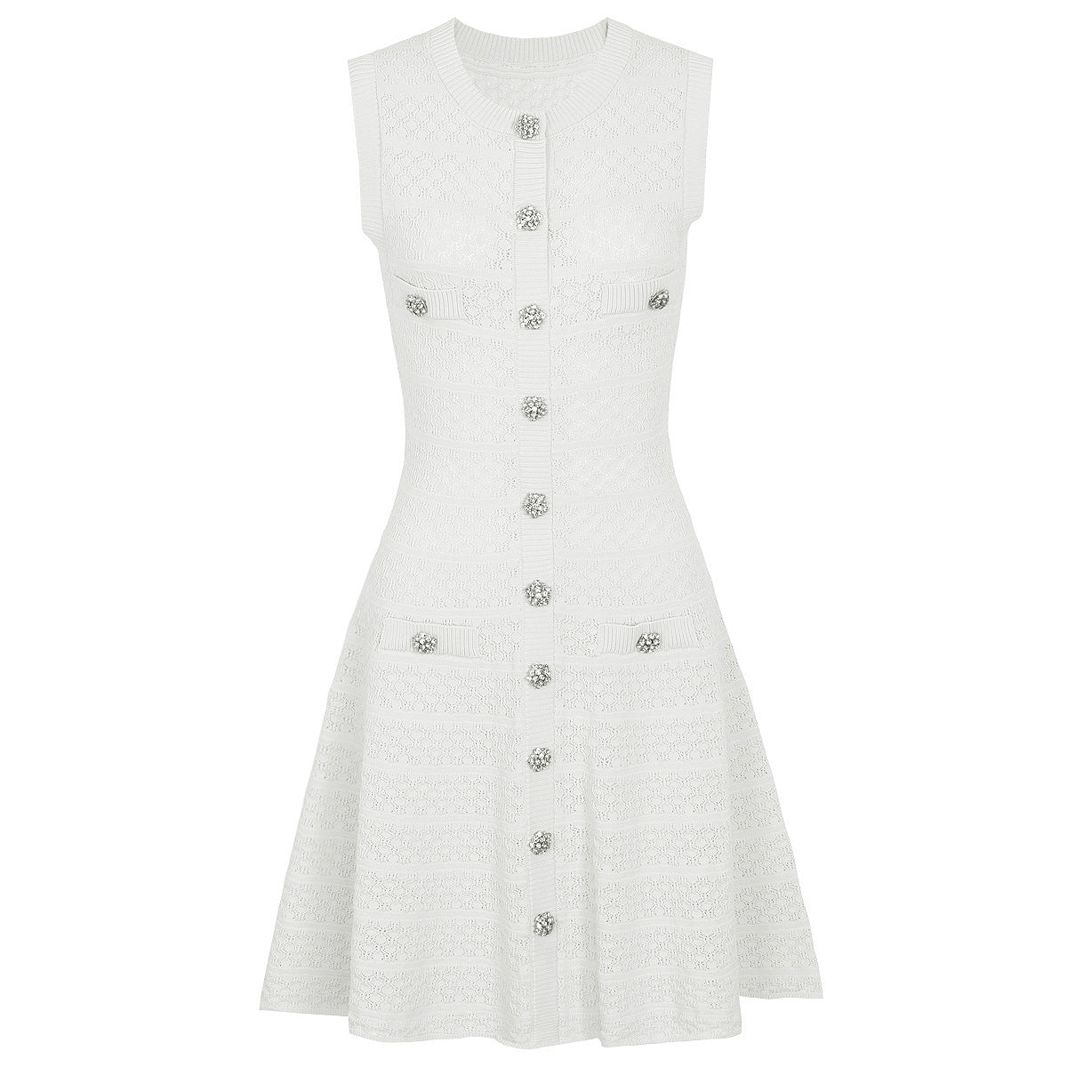 Colette Crystal-Button Textured Knit Mini Dress