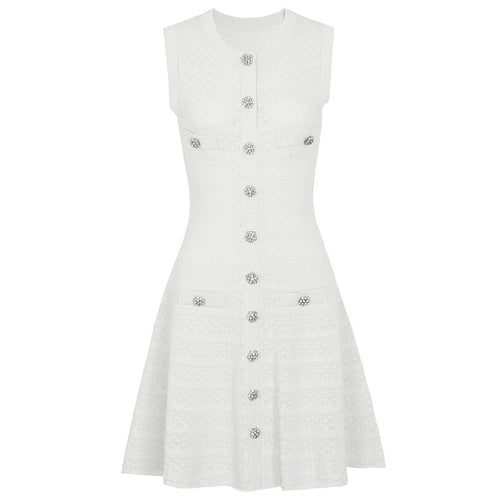 Colette Crystal-Button Textured Knit Mini Dress