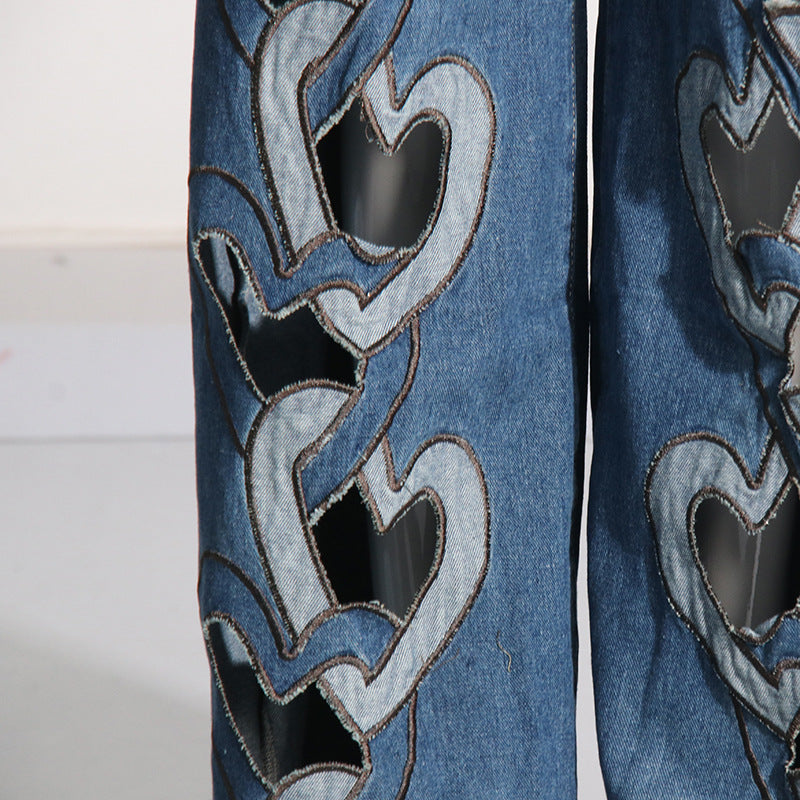 Heart Cut-Out Wide-Leg Jeans