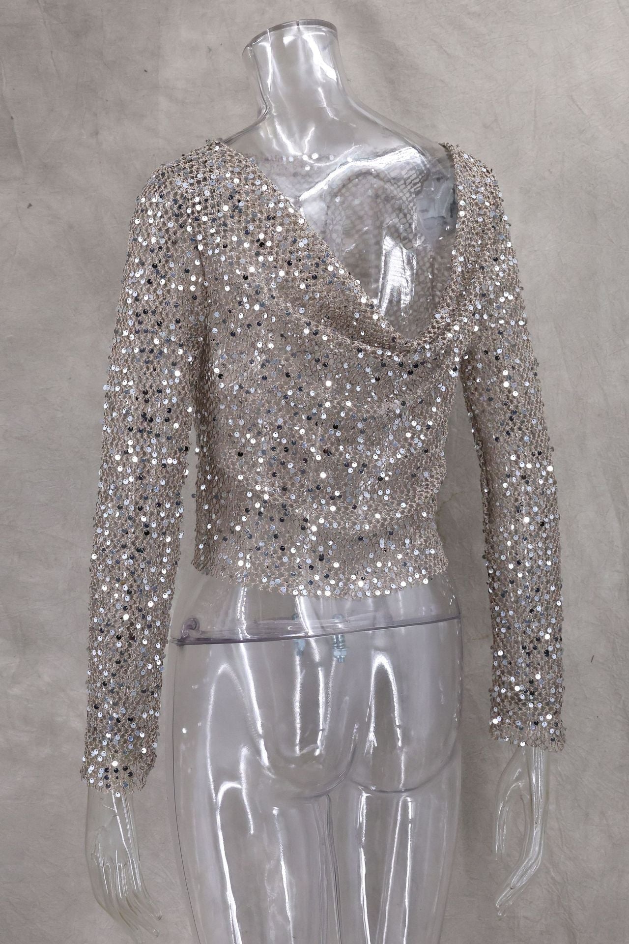 Sequin Mesh Cowl Top