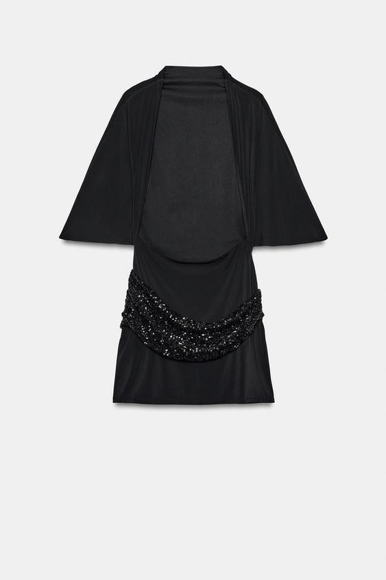 Sequin Sash Open-Back Mini Dress