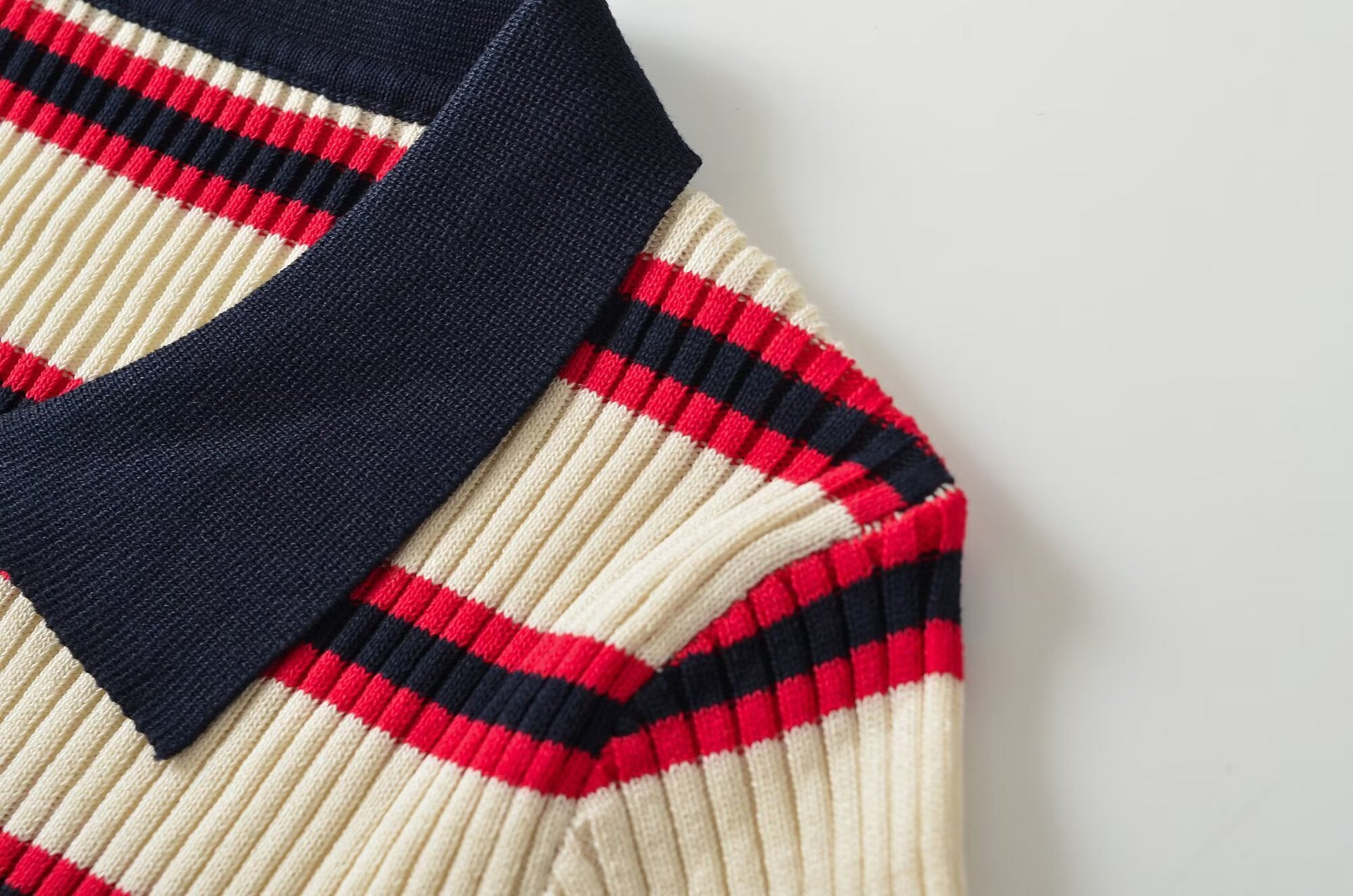 Striped Ribbed Knit Polo Cardigan
