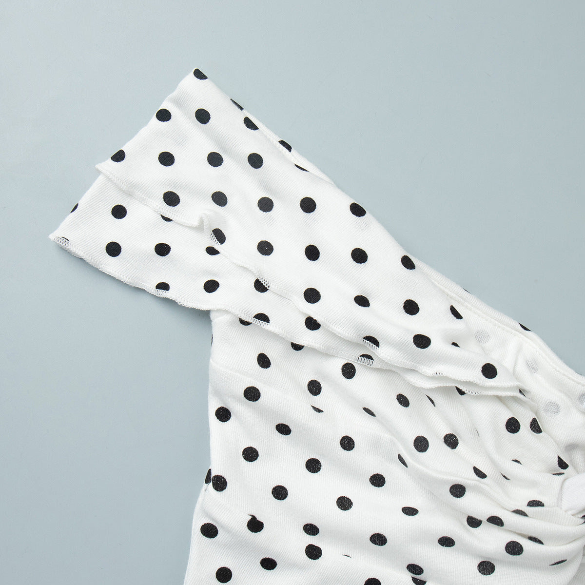 Polka Dot Off-Shoulder Top & Ruched Maxi Skirt Set