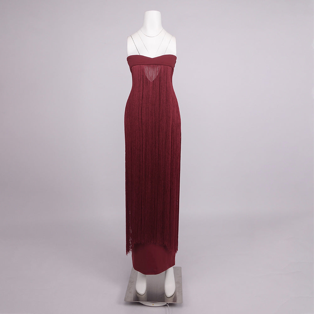 Fringed Bandeau Maxi Dress