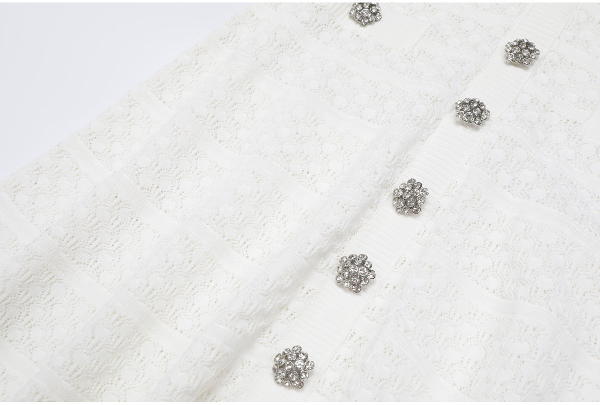 Colette Crystal-Button Textured Knit Mini Dress