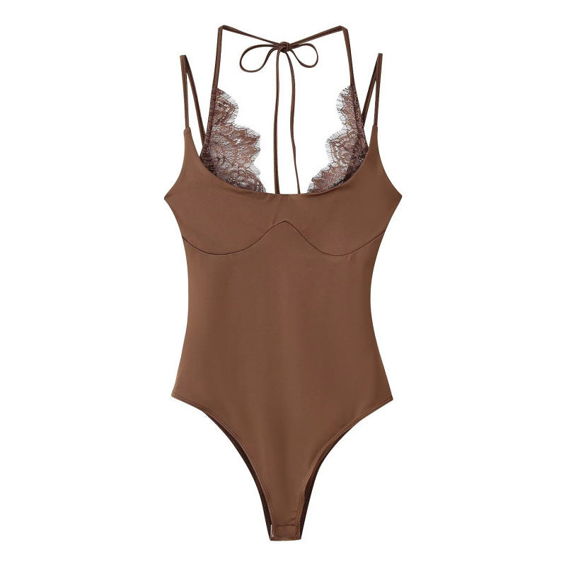 Lace Trim Halter Bodysuit