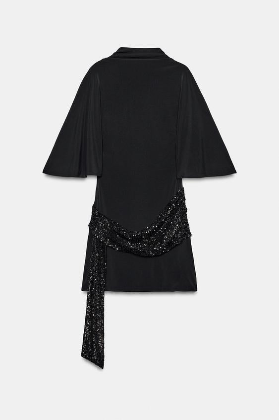 Sequin Sash Open-Back Mini Dress