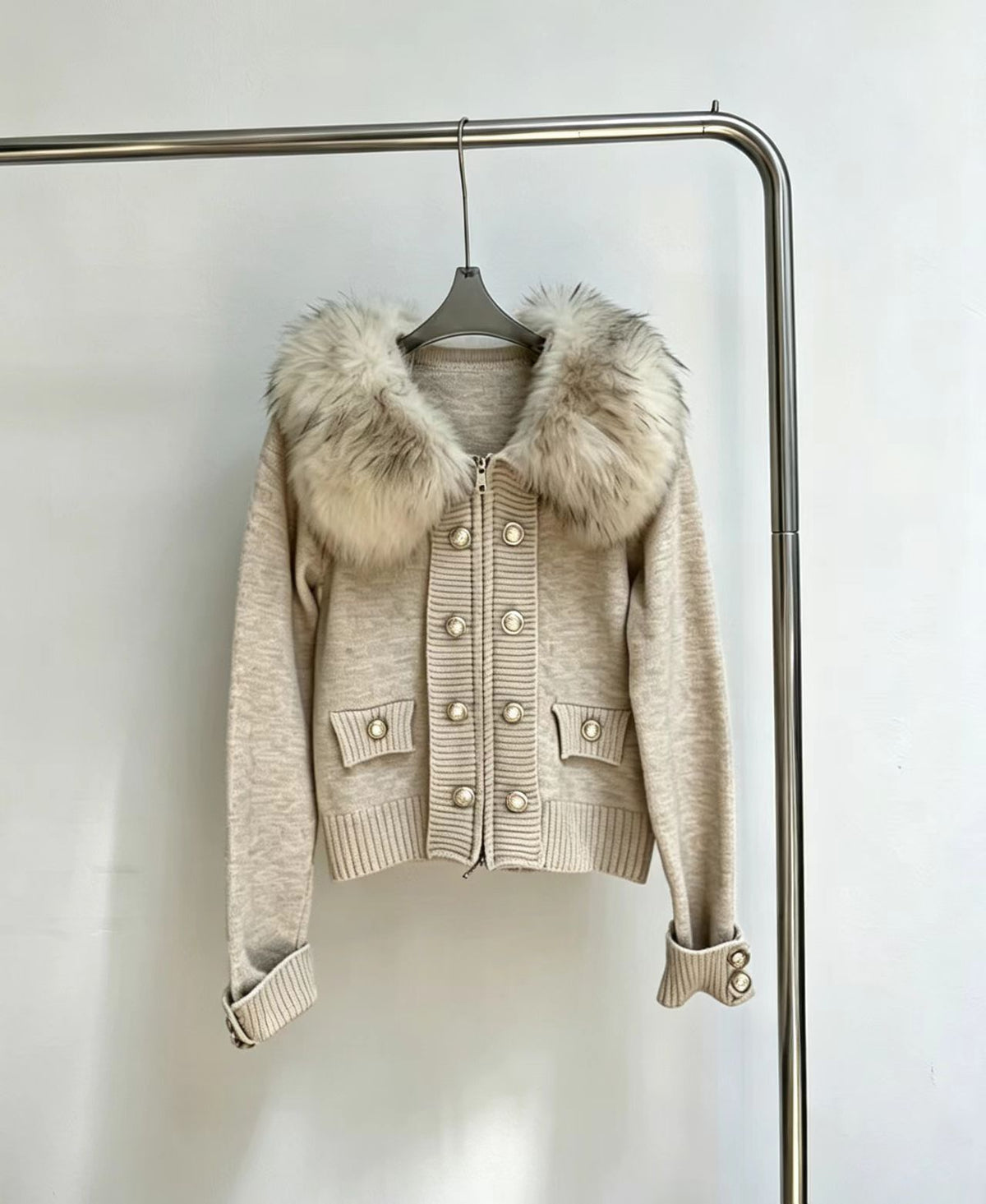Elodie Fur-Collar Cardigan