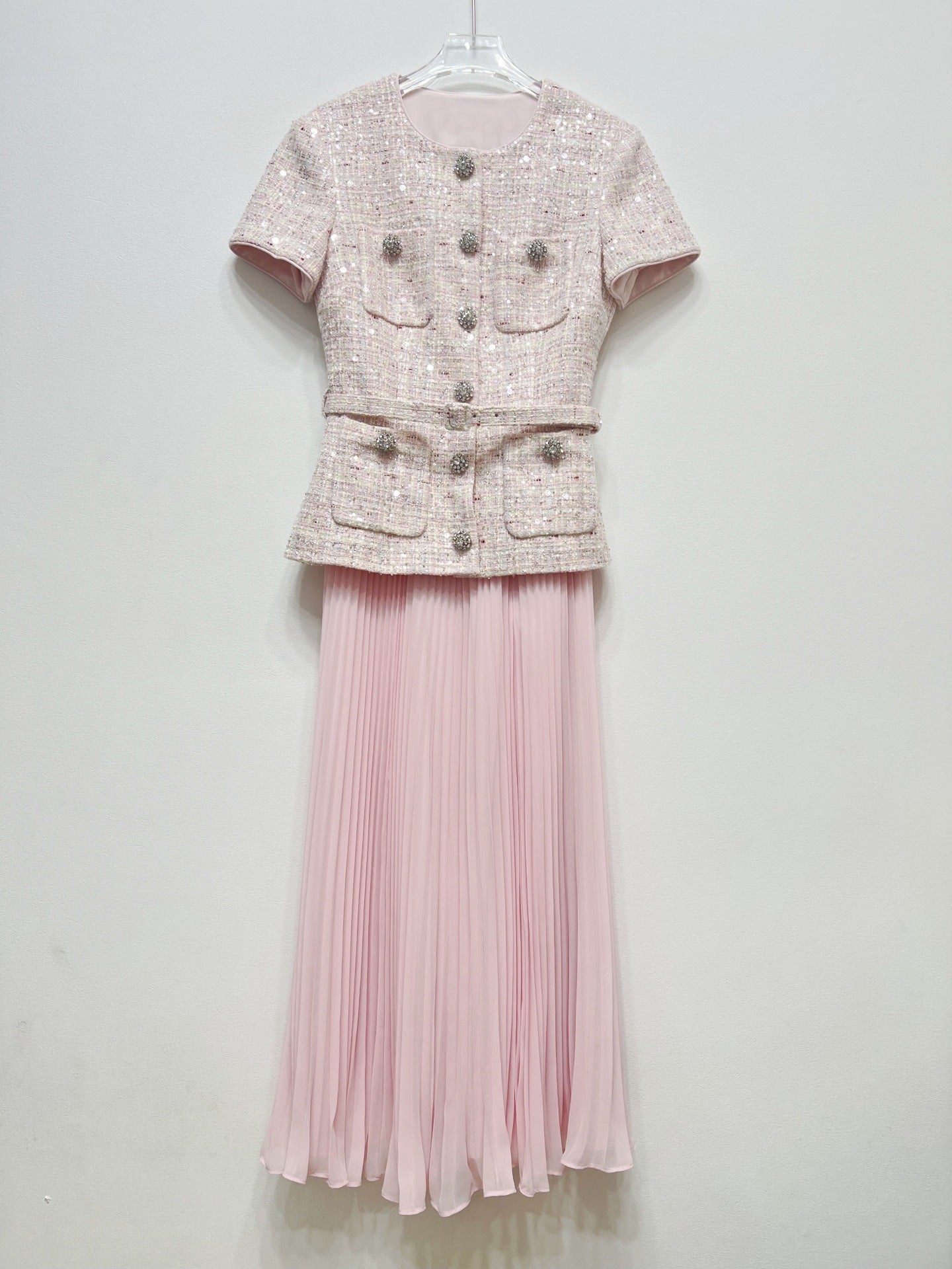 Margaux Sequin Tweed and Pleated Chiffon Maxi Dress