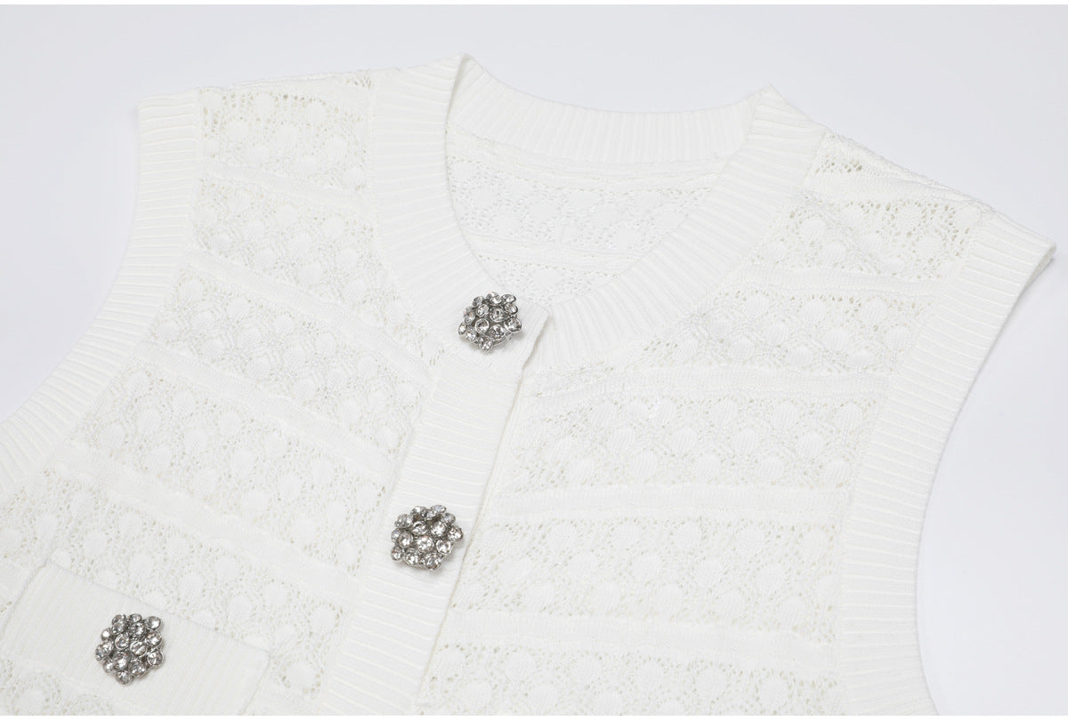 Colette Crystal-Button Textured Knit Mini Dress