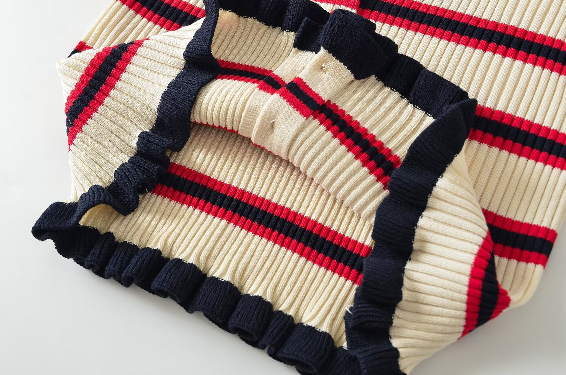 Striped Ribbed Knit Polo Cardigan