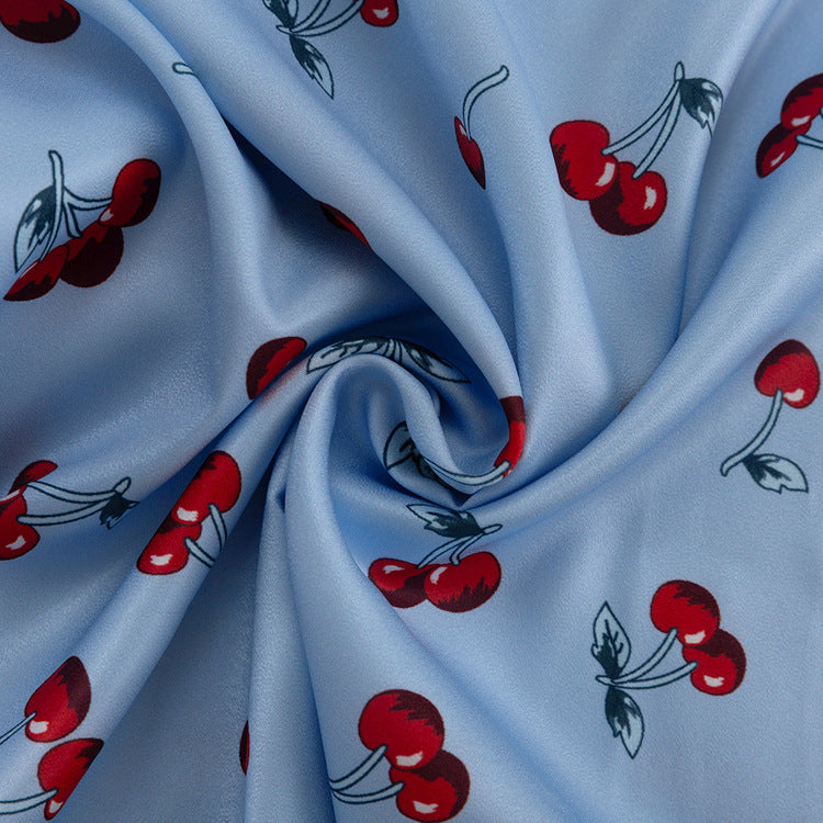 Cherry Print Puff Sleeve Crop Top & Maxi Skirt Set