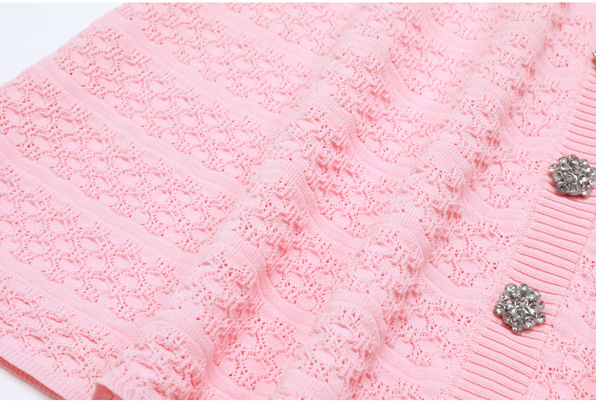 Colette Crystal-Button Textured Knit Mini Dress