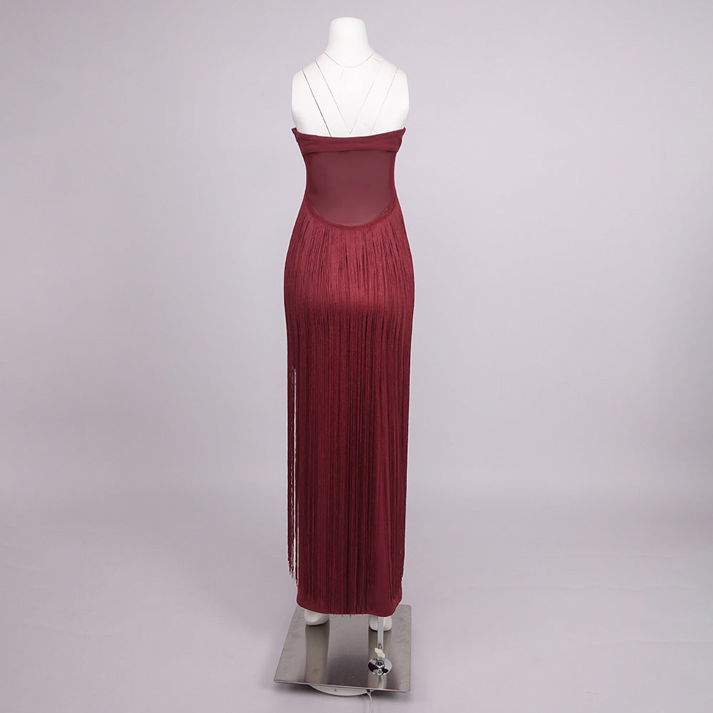 Fringed Bandeau Maxi Dress