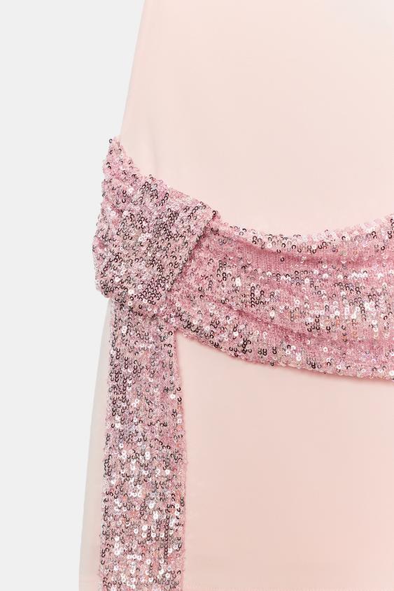 Sequin Sash Open-Back Mini Dress