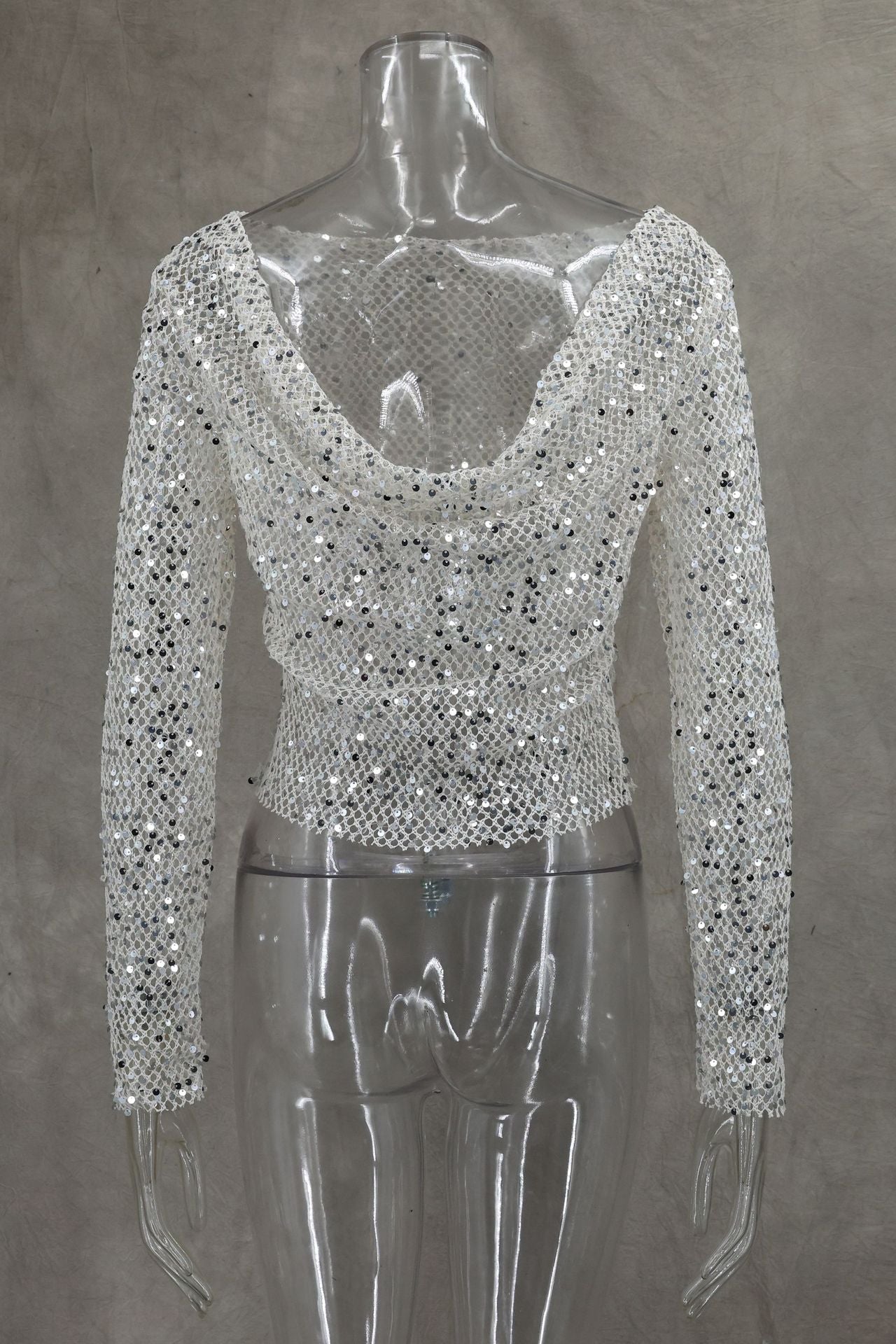 Sequin Mesh Cowl Top