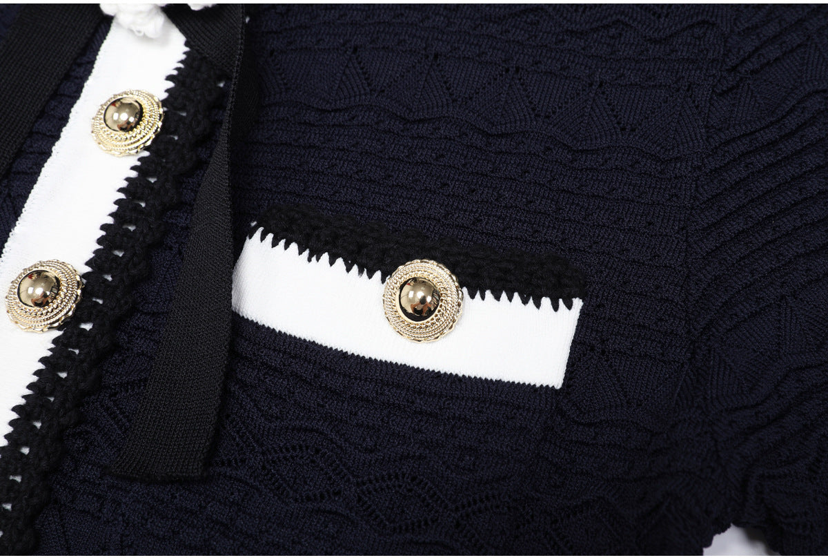 Coralie Pearl-Button Knit Peplum Top