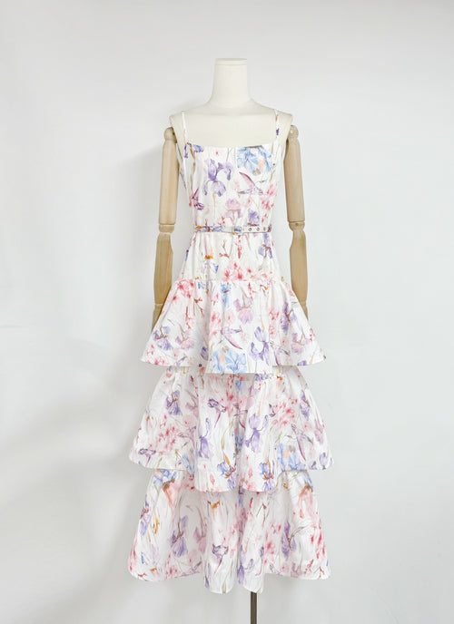 Aria Watercolour Floral Tiered Maxi Dress