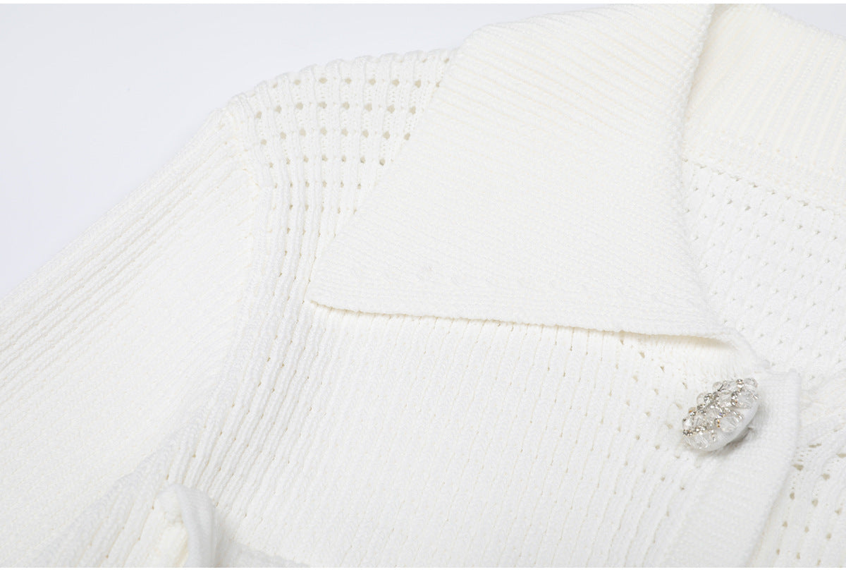 Delphine Contrast-Collar Knit Top and Pleated Skirt Set