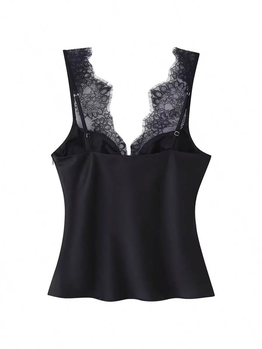 Lace V-Neck Peplum Camisole Top